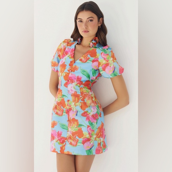 NWT Hutch Auden Dress in Periwinkle Multi Watercolor Pastel Shantung Size Small